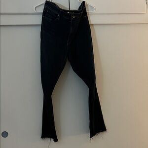 MOTHER Black High-Rise Flare Jeans with Raw Hem